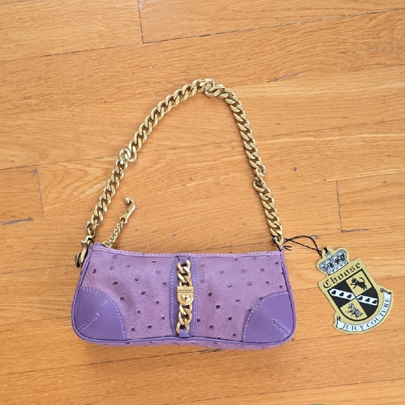 NWT Vintage Juicy Couture Purple Leather Clutch With Gold Chain Rare 2000s Y2K